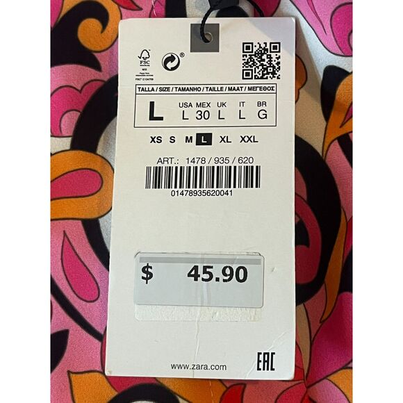 NWT Zara Pink Black Orange Paisley Pants Hi Rise Tapered Large MOD Funky Bright - Picture 8 of 10